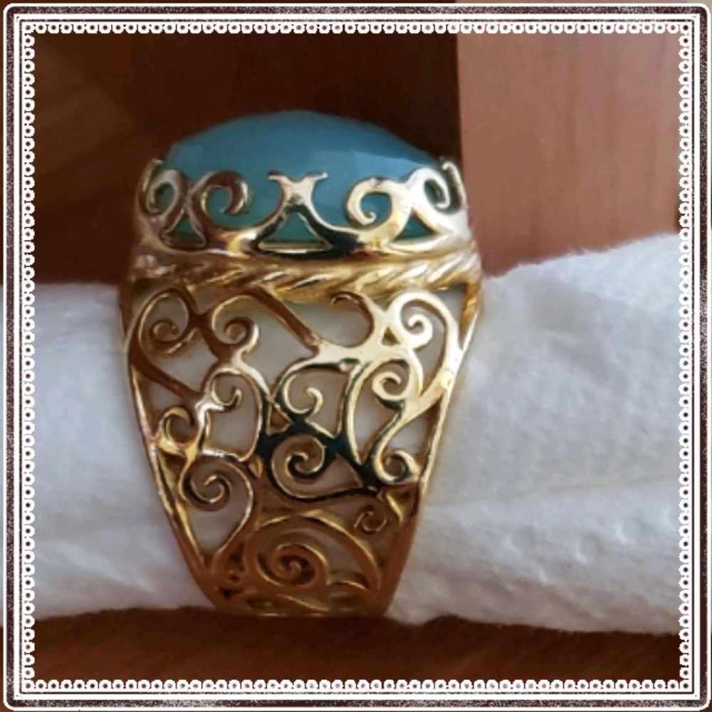 Scroll design 14K gold over sterling silver ring